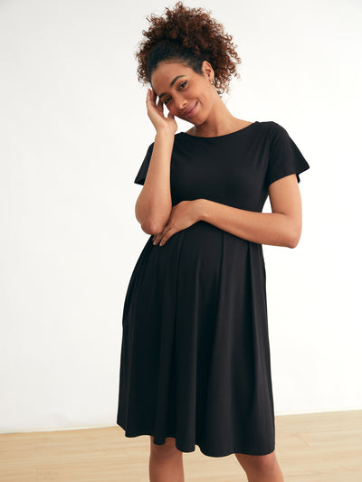 Reversible Black Short Sleeve A-Line Nursing Dress