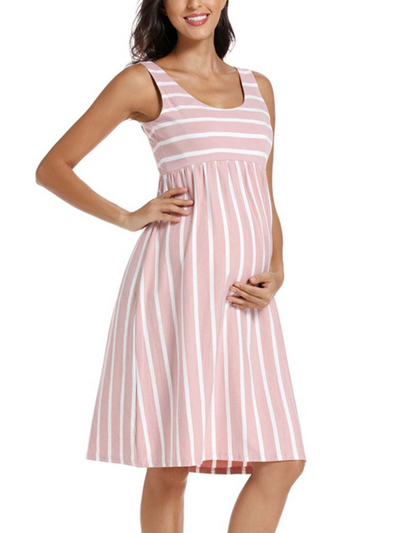 Striped Cotton Tank Maternity Midi Dress