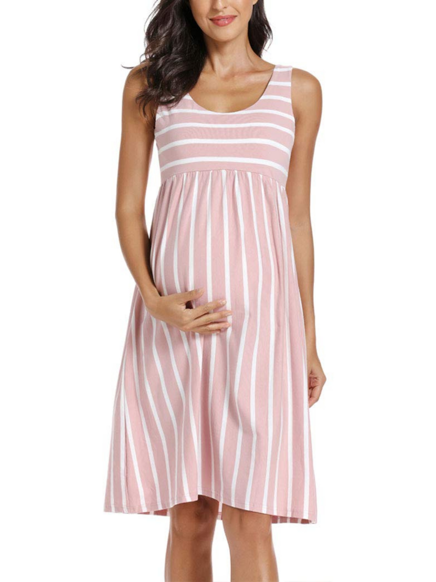 Striped Cotton Tank Maternity Midi Dress