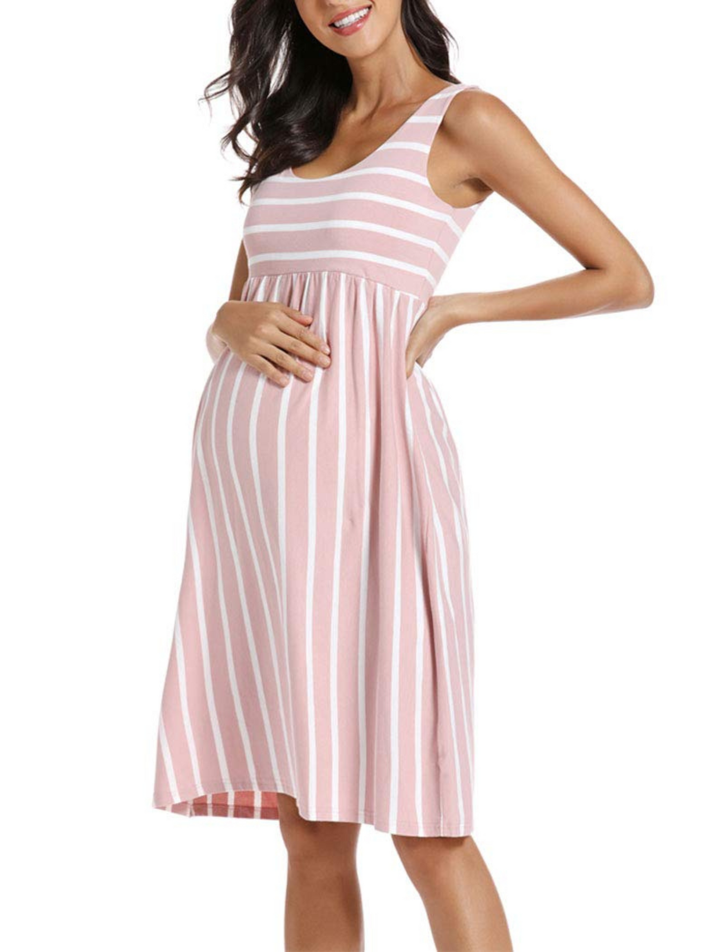 Striped Cotton Tank Maternity Midi Dress