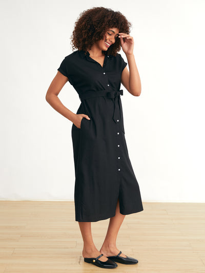 Linen Breeze Side-Slit Maternity Shirt Dress