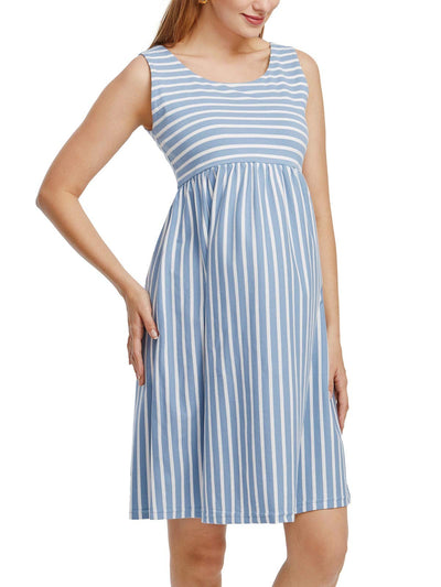 Striped Cotton Tank Maternity Midi Dress