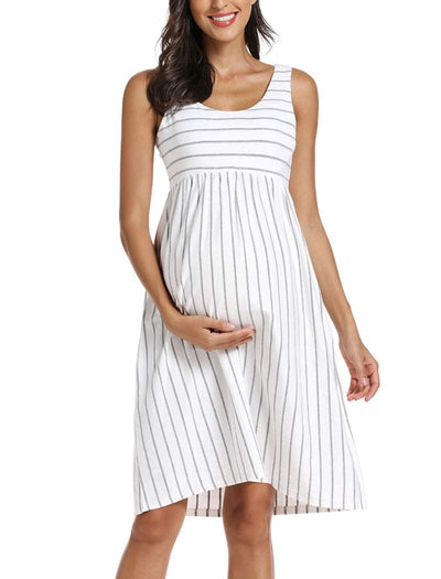 Striped Cotton Tank Maternity Midi Dress