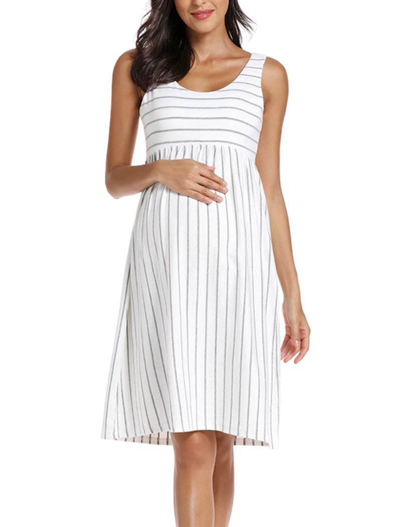 Striped Cotton Tank Maternity Midi Dress