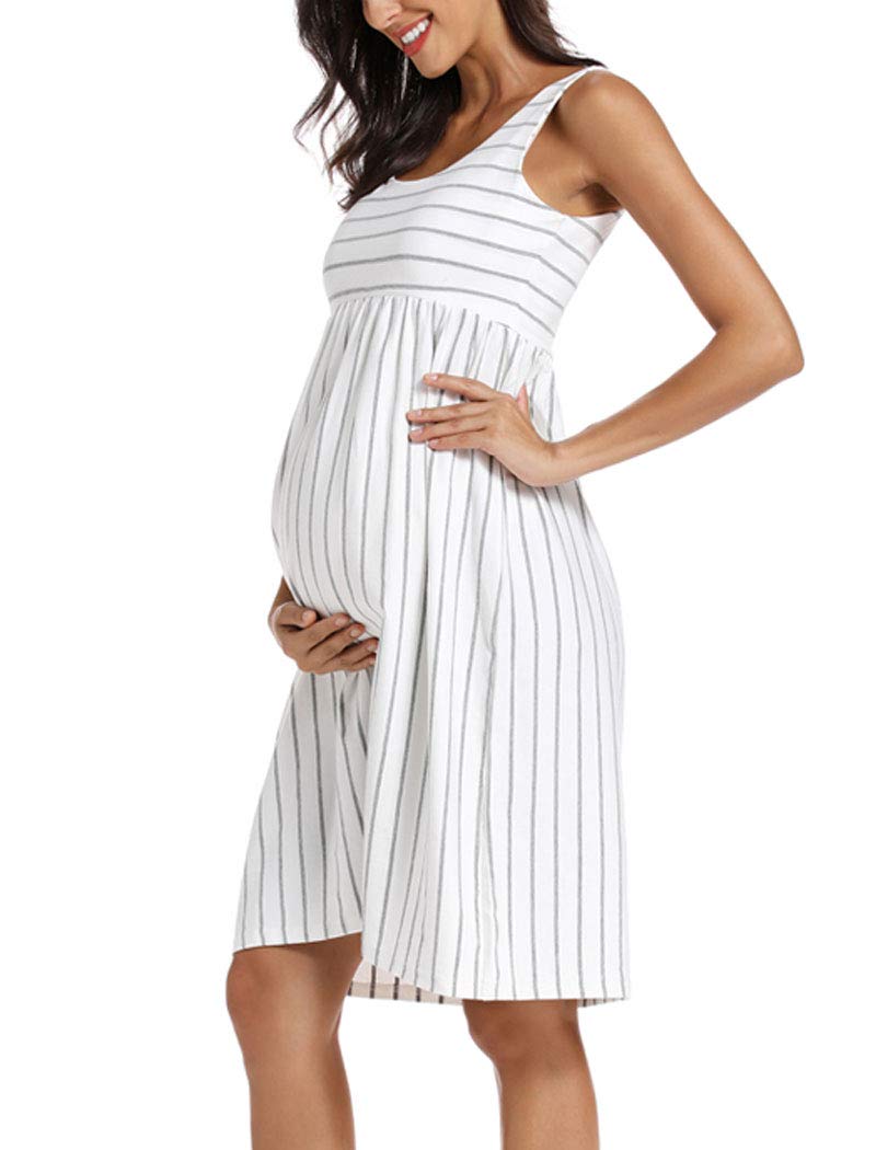 Striped Cotton Tank Maternity Midi Dress