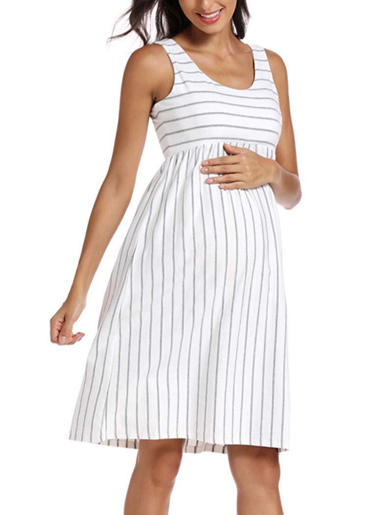 Striped Cotton Tank Maternity Midi Dress