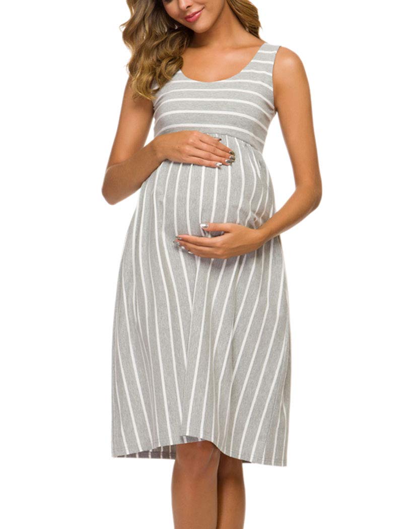 Striped Cotton Tank Maternity Midi Dress