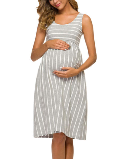 Striped Cotton Tank Maternity Midi Dress