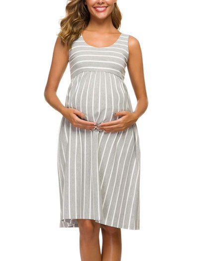 Striped Cotton Tank Maternity Midi Dress