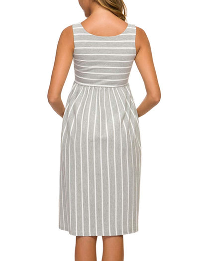 Striped Cotton Tank Maternity Midi Dress