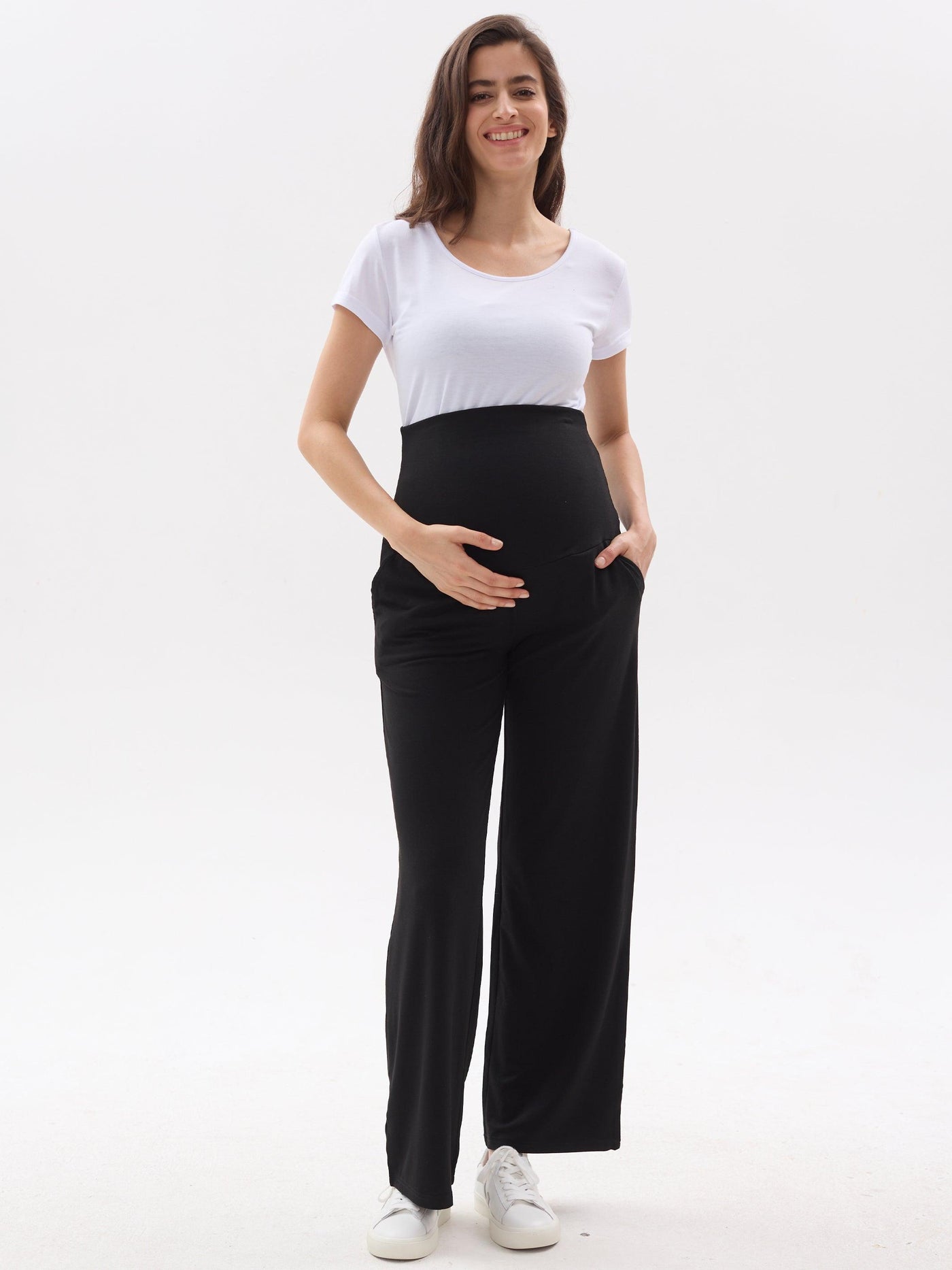 Pack of 2pcs Wide Leg Over Bump Maternity Pants with Pockets - Leolace