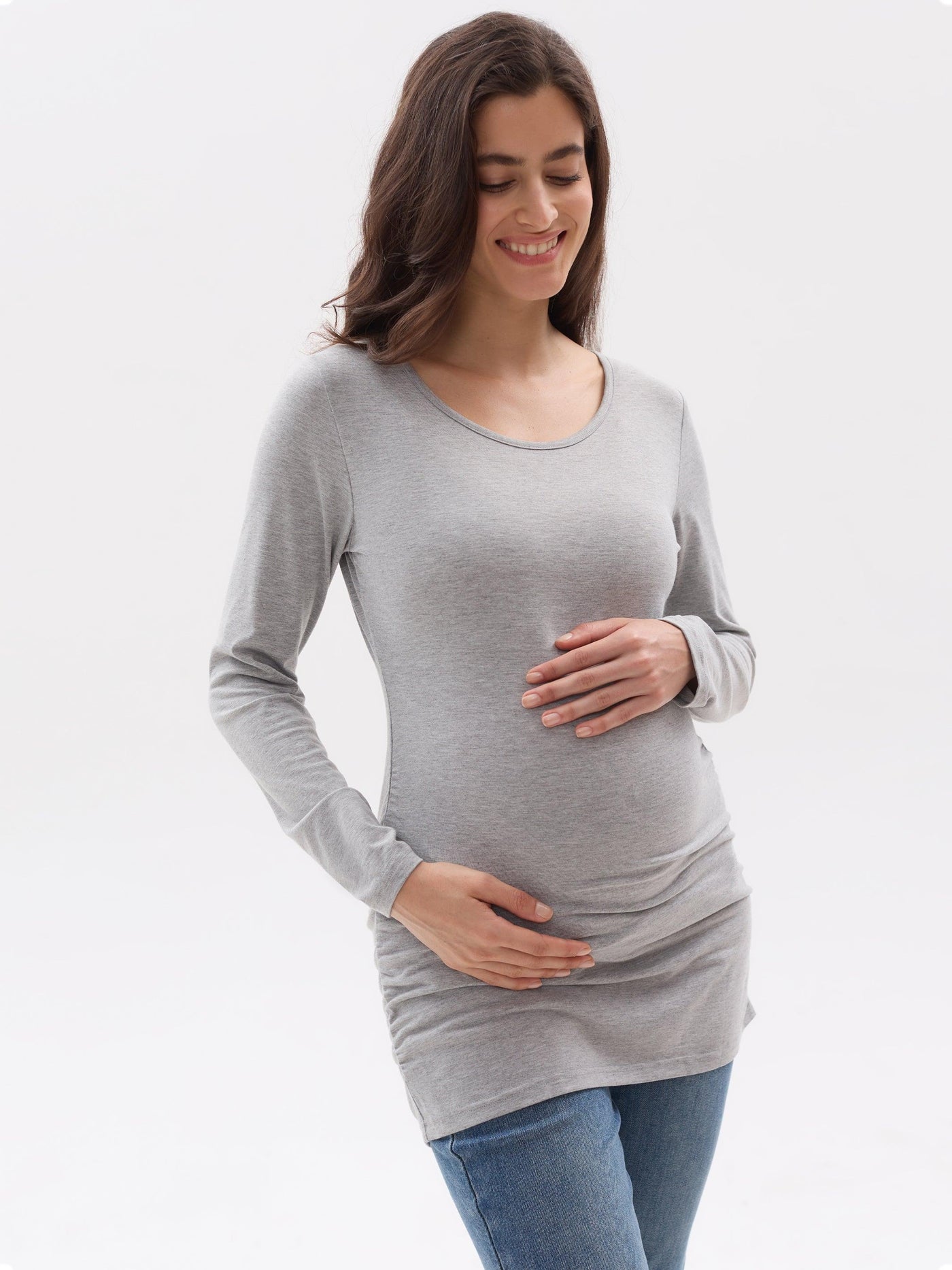 Pack of 3pcs Basic Long Sleeve Ruched Side Maternity Tops - Leolace