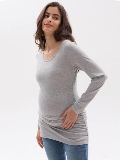 Pack of 3pcs Basic Long Sleeve Ruched Side Maternity Tops - Leolace